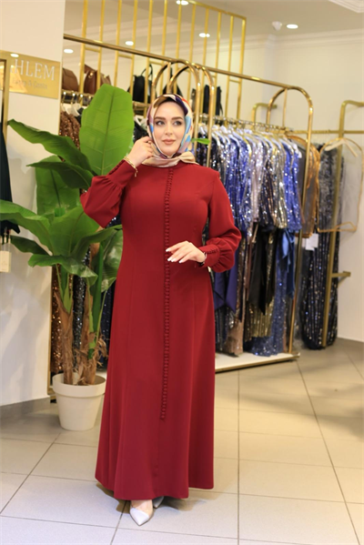 3572 فستان كريب مفصل بأزرار مرمزة