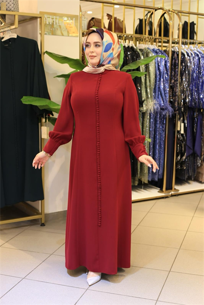 3572 فستان كريب مفصل بأزرار مرمزة