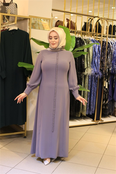 3572 فستان كريب مفصل بأزرار مرمزة