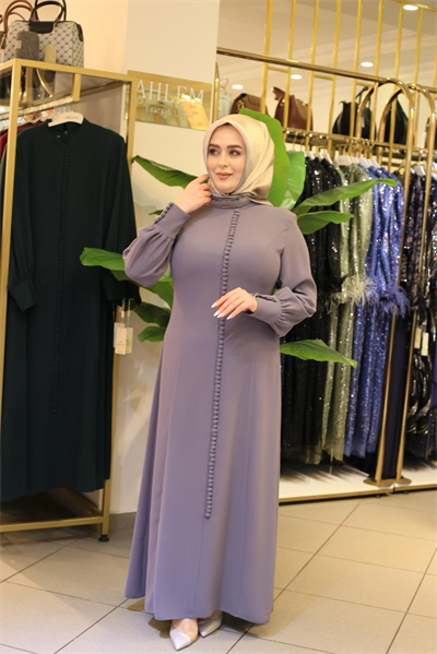 3572 فستان كريب مفصل بأزرار مرمزة