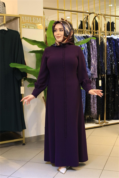 3572 فستان كريب مفصل بأزرار مرمزة