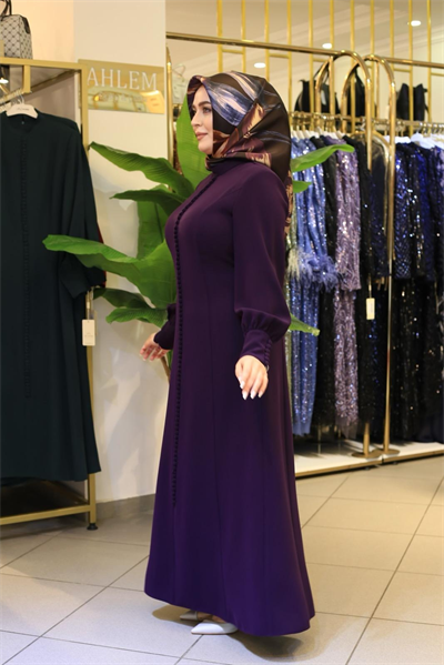 3572 فستان كريب مفصل بأزرار مرمزة