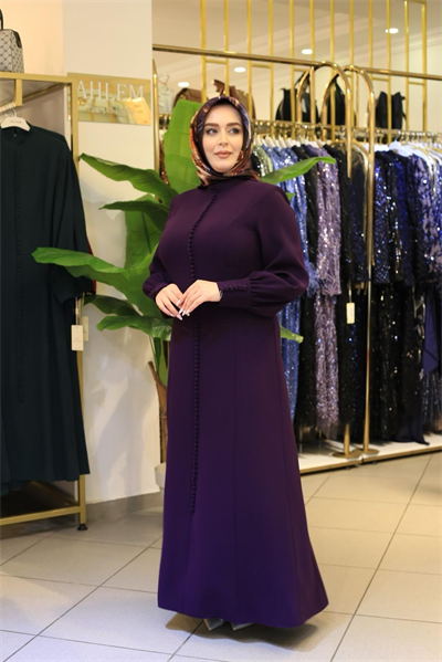 3572 فستان كريب مفصل بأزرار مرمزة