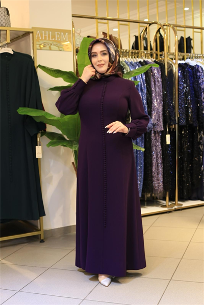 3572 فستان كريب مفصل بأزرار مرمزة