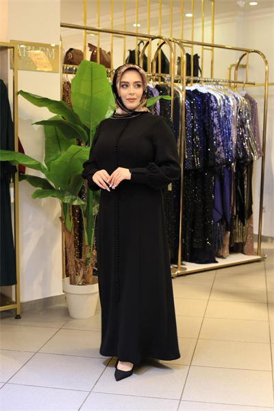 3572 فستان كريب مفصل بأزرار مرمزة