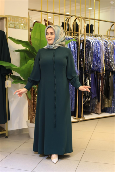 3572 فستان كريب مفصل بأزرار مرمزة