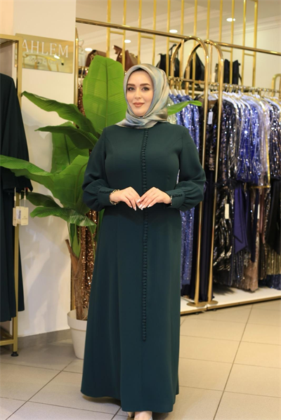 3572 فستان كريب مفصل بأزرار مرمزة