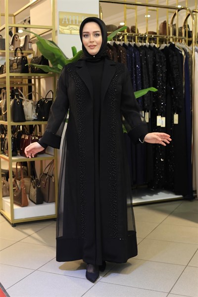 3579 KOD İNCİLİ ORGANZE ABAYA TAKIM