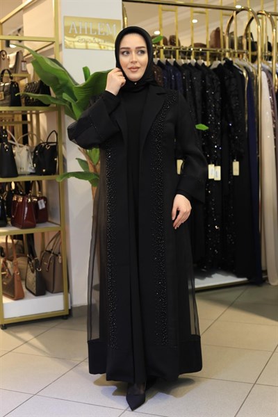 3579 KOD İNCİLİ ORGANZE ABAYA TAKIM