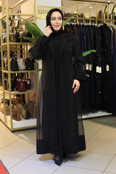 3579 KOD İNCİLİ ORGANZE ABAYA TAKIM