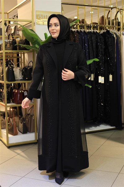 3579 KOD İNCİLİ ORGANZE ABAYA TAKIM