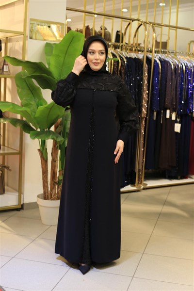 3615 KOD SİM KUMAŞ DETAYLI ELBİSE