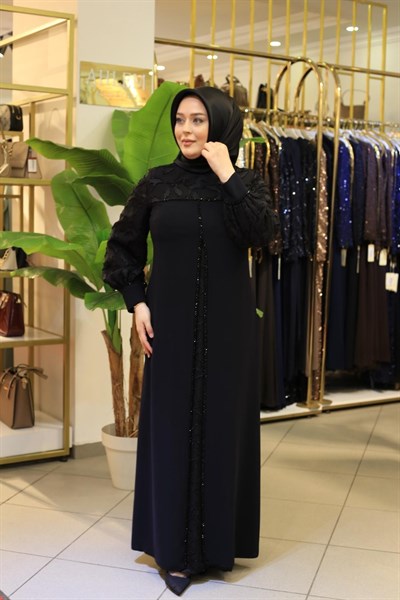 3615 KOD SİM KUMAŞ DETAYLI ELBİSE