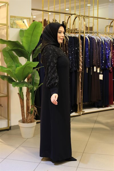3615 KOD SİM KUMAŞ DETAYLI ELBİSE