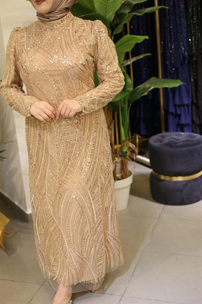 363 CODE STONE PRINTED EVENING DRESS