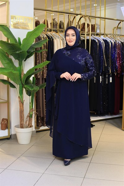 3645 KOD ÇİÇEK İŞLEMELİ ŞİFON ELBİSE