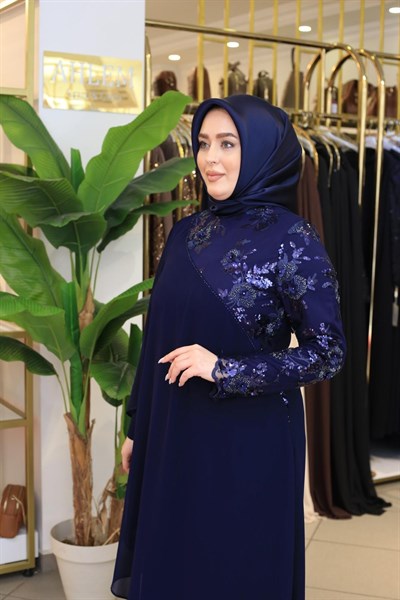 3645 KOD ÇİÇEK İŞLEMELİ ŞİFON ELBİSE