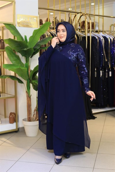 3645 KOD ÇİÇEK İŞLEMELİ ŞİFON ELBİSE