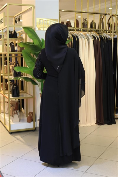 3645 KOD ÇİÇEK İŞLEMELİ ŞİFON ELBİSE