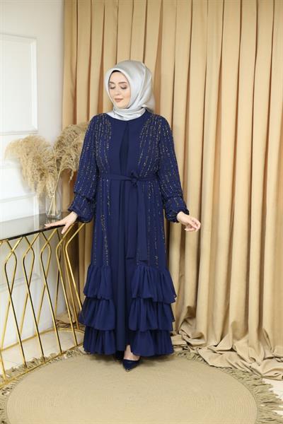 373 CODE STONE DETAILED ABAYA AND INNER DRESS SET