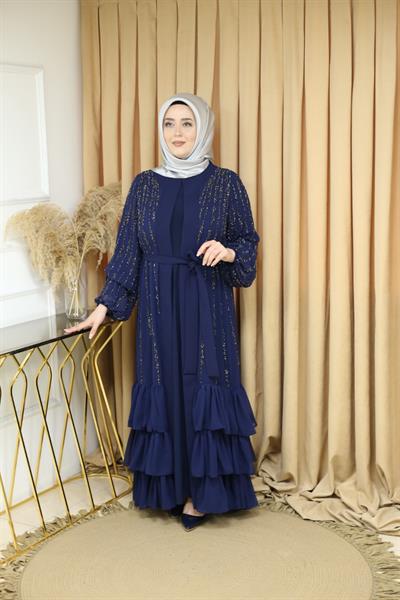 373 CODE STONE DETAILED ABAYA AND INNER DRESS SET