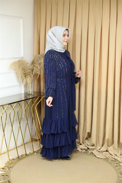 373 CODE STONE DETAILED ABAYA AND INNER DRESS SET