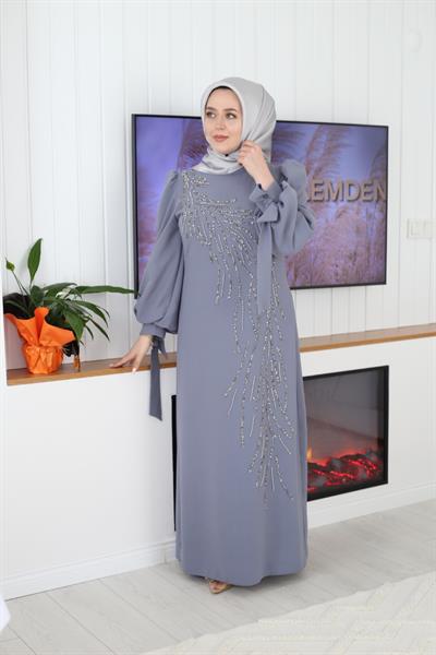392 KOD TAŞ DETAYLI ABİYE ELBİSE