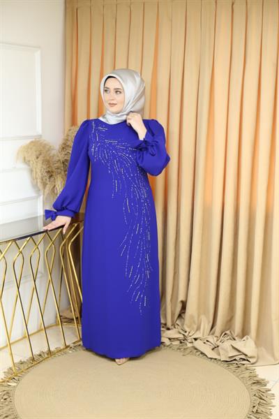 392 KOD TAŞ DETAYLI ABİYE ELBİSE