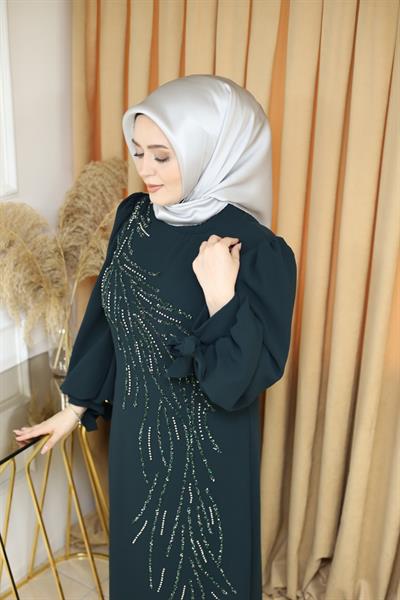 392 KOD TAŞ DETAYLI ABİYE ELBİSE