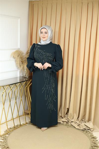 392 KOD TAŞ DETAYLI ABİYE ELBİSE