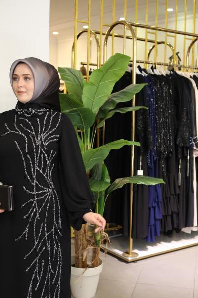 3932 KOD TAŞ DETAYLI ABİYE ELBİSE