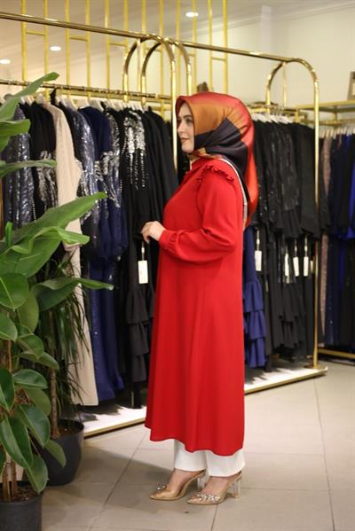 400 KOD OMUZ FIRFIRLI TUNİK KIRMIZI