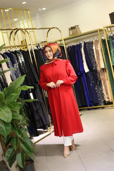 400 KOD OMUZ FIRFIRLI TUNİK KIRMIZI