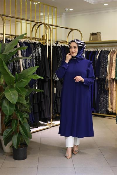 400 KOD OMUZ FIRFIRLI TUNİK LACİVERT