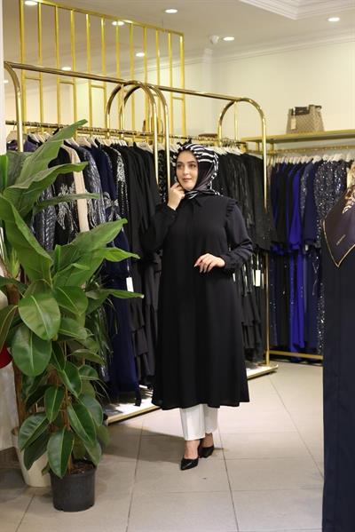 400 KOD OMUZ FIRFIRLI TUNİK SİYAH