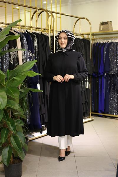 400 KOD OMUZ FIRFIRLI TUNİK SİYAH