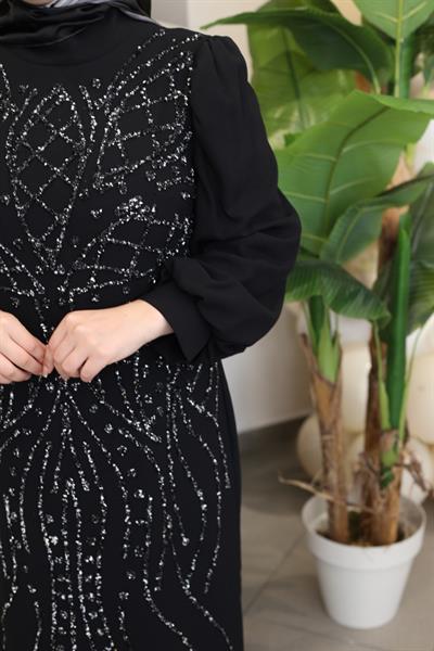 410 CODE EVENING DRESS WITH STONE DETAILS