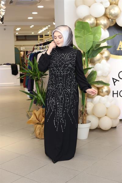 410 CODE EVENING DRESS WITH STONE DETAILS