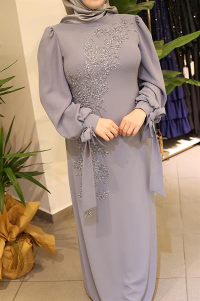 433 CODE STONE EMBROIDERED EVENING DRESS