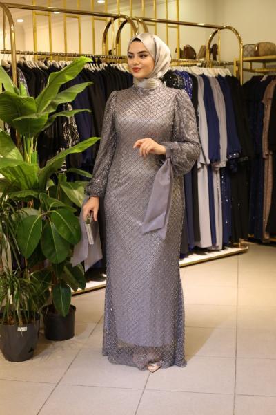 445 CODE BALLOON SLEEVE EVENING DRESS