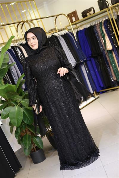 445 CODE BALLOON SLEEVE EVENING DRESS