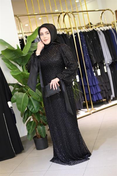 445 CODE BALLOON SLEEVE EVENING DRESS