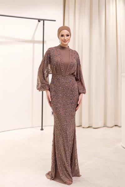 4822 CODE EVENING DRESS WITH CAPE DETAIL