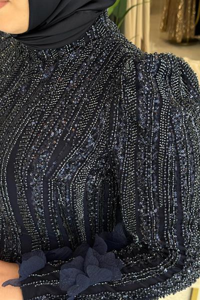 491 CODE SEQUIN EVENING DRESS WITH FLOWER DETAIL