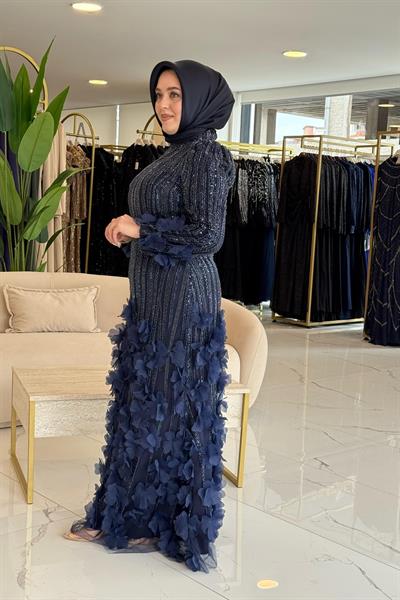 491 CODE SEQUIN EVENING DRESS WITH FLOWER DETAIL