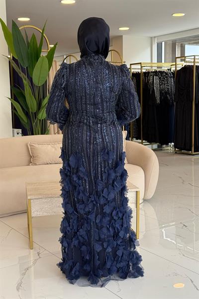 491 CODE SEQUIN EVENING DRESS WITH FLOWER DETAIL