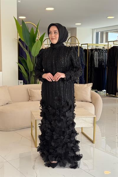 491 CODE SEQUIN EVENING DRESS WITH FLOWER DETAIL