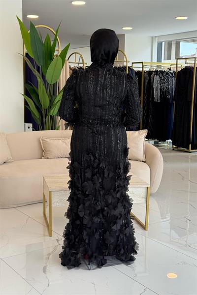 491 CODE SEQUIN EVENING DRESS WITH FLOWER DETAIL