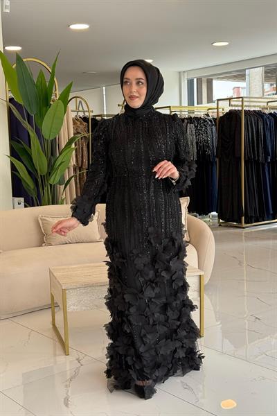 491 CODE SEQUIN EVENING DRESS WITH FLOWER DETAIL