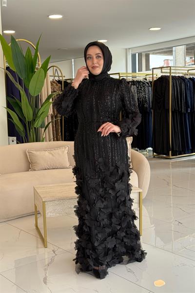 491 CODE SEQUIN EVENING DRESS WITH FLOWER DETAIL